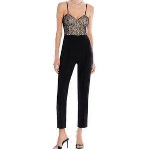 Aqua Lace Jumpsuit - Size Small with blank skinny pants, built in padded bra